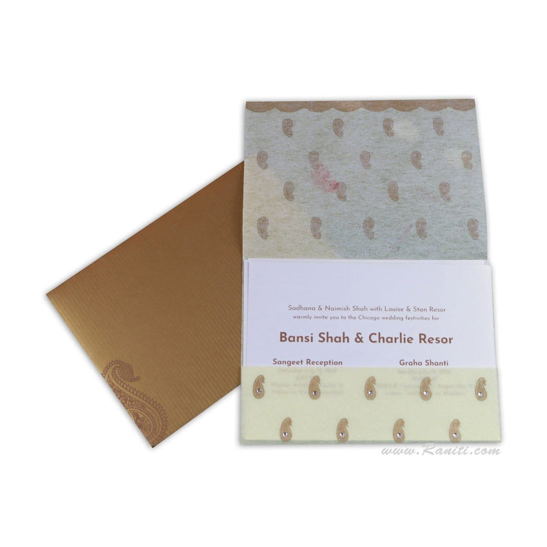 Classic Paisley Theme Off White Woolly Custom Invitation Card with Multiple Inserts with Multicolored Print AM-437 freeshipping - Raniti LLC - Custom Invitations & Stationery