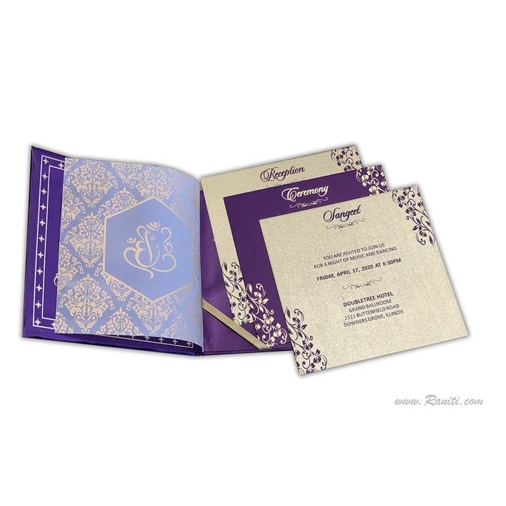 Classic Square 6x6 Purple Golden Hard Cover Custom Invitation Card Embossed Initials AMH-194 freeshipping - Raniti LLC - Custom Invitations & Stationery