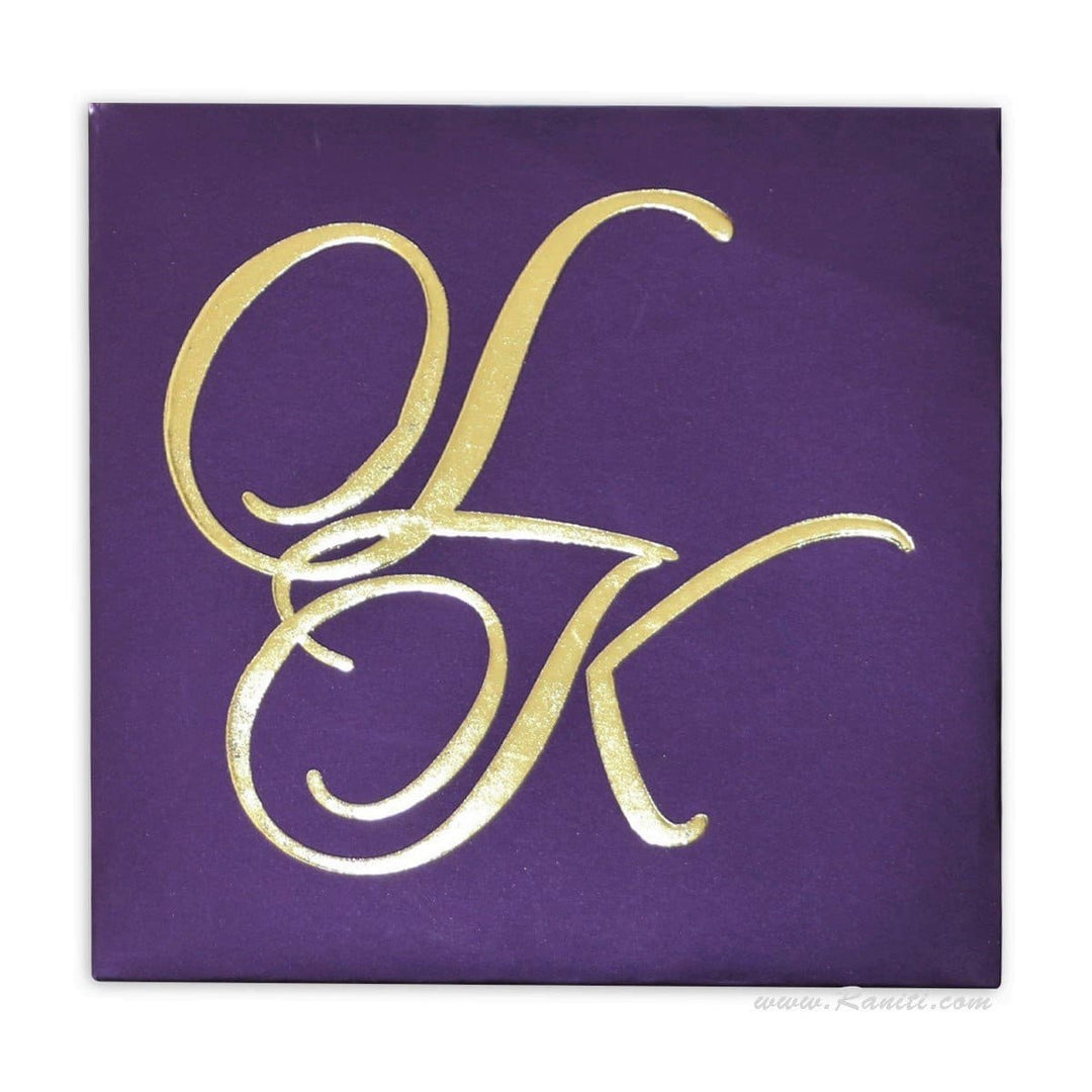 Classic Square 6x6 Purple Golden Hard Cover Custom Invitation Card Embossed Initials AMH-194 freeshipping - Raniti LLC - Custom Invitations & Stationery