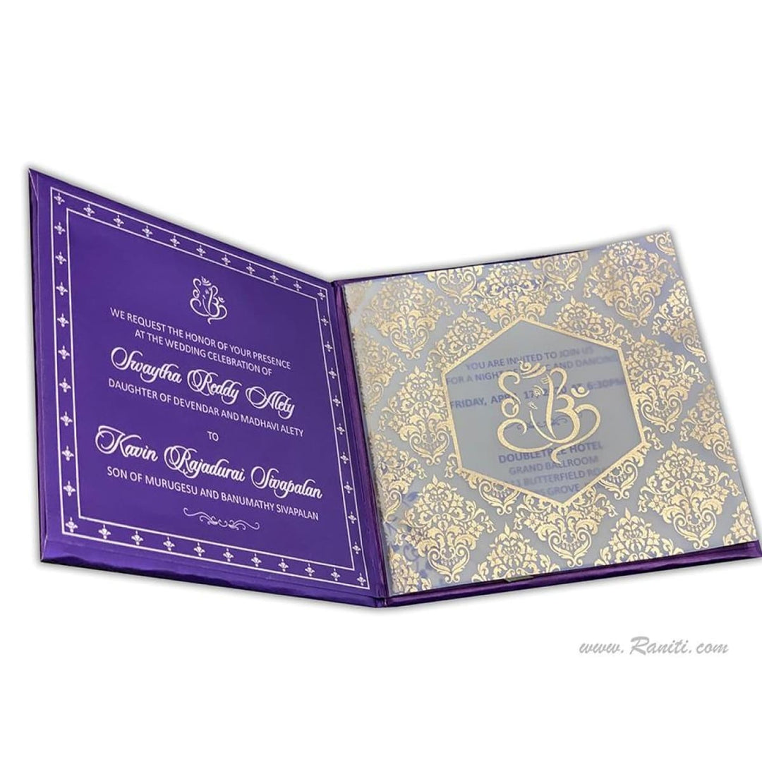 Classic Square 6x6 Purple Golden Hard Cover Custom Invitation Card Embossed Initials AMH-194 freeshipping - Raniti LLC - Custom Invitations & Stationery