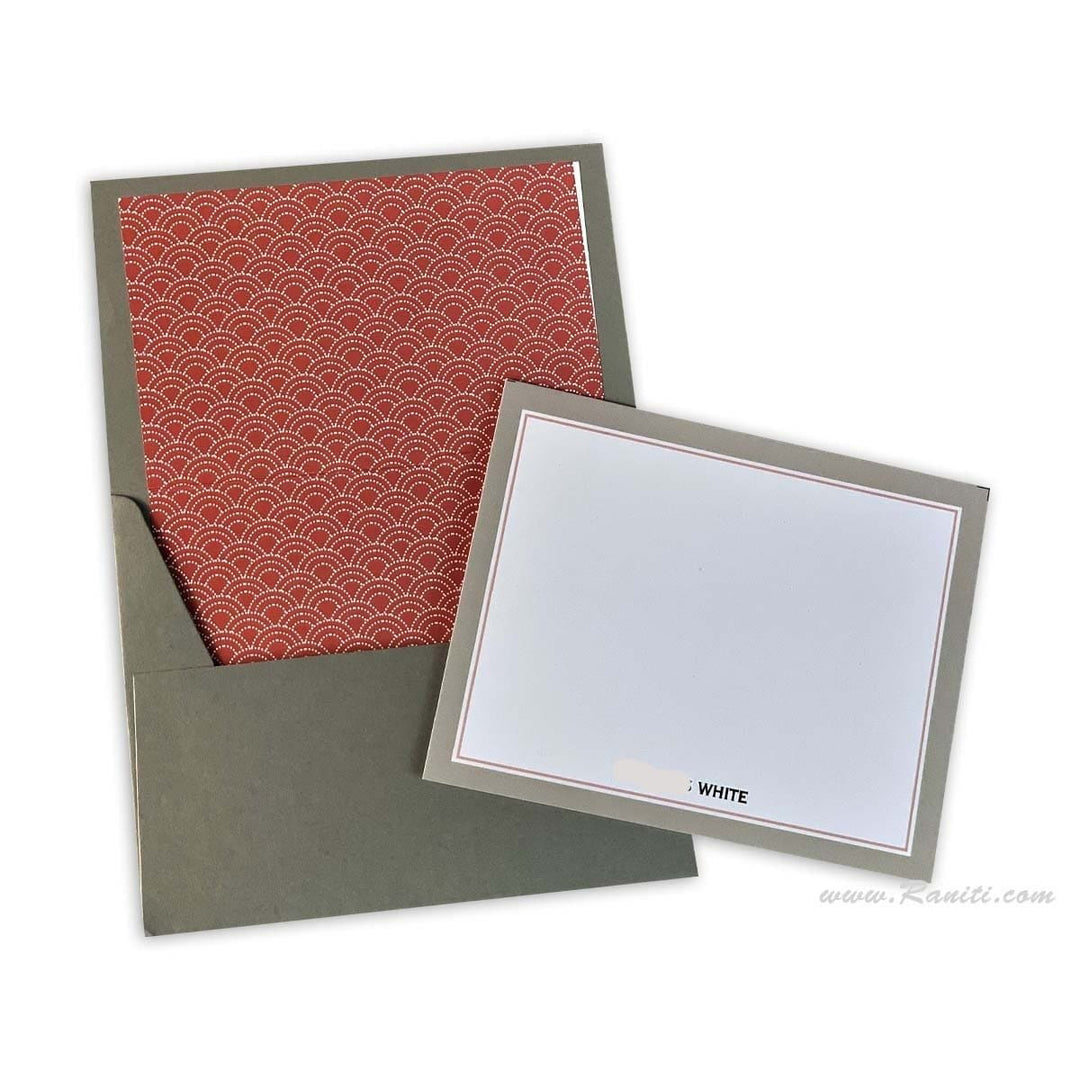 Coral and Grey Geometric Design Custom Personalized Classic Note Cards Gift Tag Cards with Envelope | Pack of 25-50 and 100 Note Cards AMNC-8 freeshipping - Raniti LLC - Custom Invitations & Stationery