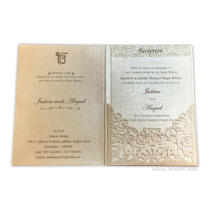 Custom Classic Bifold Laser cut Pocket Invitation Card | Portrait Wedding Invitation Card with Cascading Multiple Inserts and Lasercut Pocket AML-409 freeshipping - Raniti LLC - Custom Invitations & Stationery