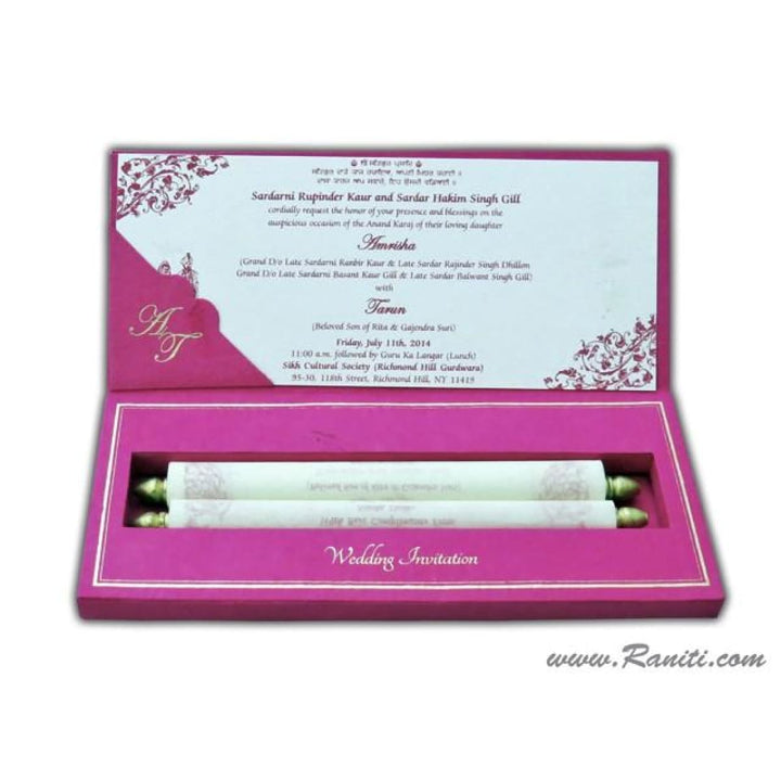 Custom Fuchsia Pink Box Scroll Wedding Invitation Card AMSC-43 freeshipping - Raniti LLC - Custom Invitations & Stationery