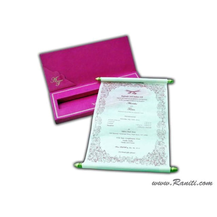 Custom Fuchsia Pink Box Scroll Wedding Invitation Card AMSC-43 freeshipping - Raniti LLC - Custom Invitations & Stationery