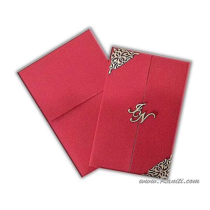 Custom Gatefold Red Gold Invitation Card with Laser cut Embellishments and Monogram| Bride & Groom custom Invitation Set AML-220 freeshipping - Raniti LLC - Custom Invitations & Stationery