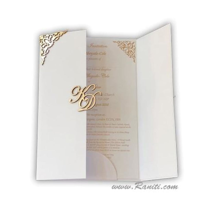 Custom Gatefold Red Gold Invitation Card with Laser cut Embellishments and Monogram| Bride & Groom custom Invitation Set AML-220 freeshipping - Raniti LLC - Custom Invitations & Stationery