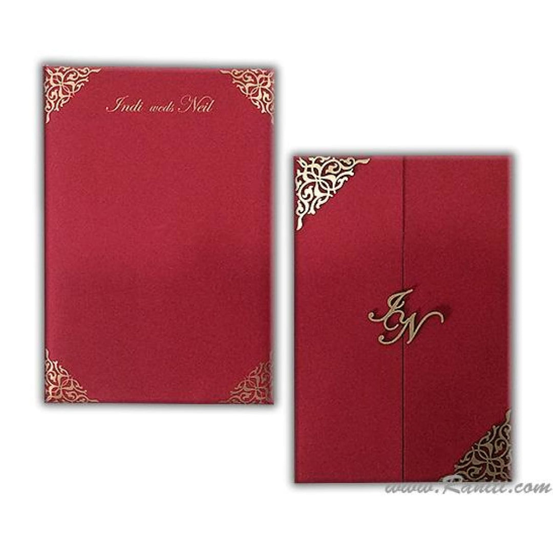 Custom Gatefold Red Gold Invitation Card with Laser cut Embellishments and Monogram| Bride & Groom custom Invitation Set AML-220 freeshipping - Raniti LLC - Custom Invitations & Stationery