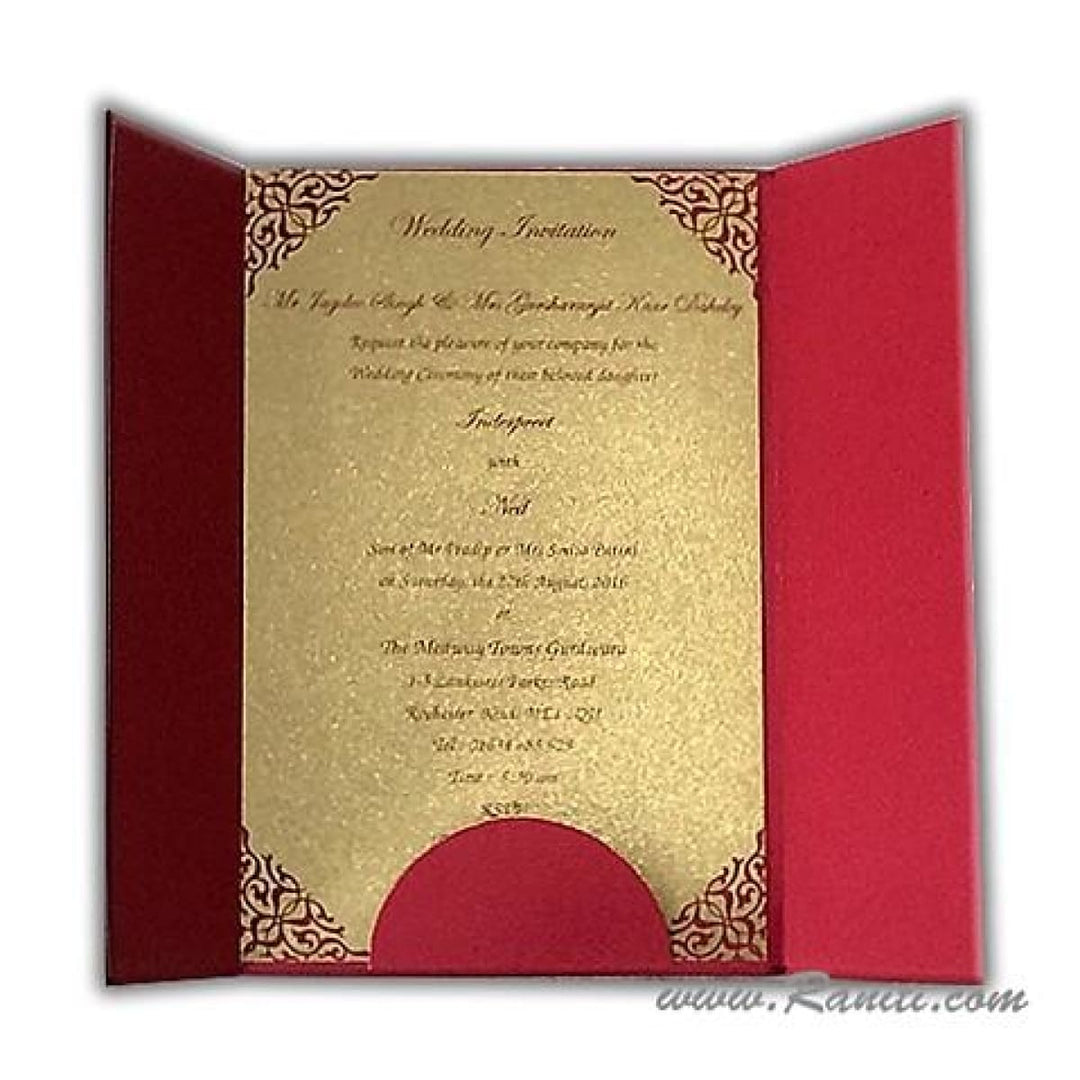 Custom Gatefold Red Gold Invitation Card with Laser cut Embellishments and Monogram| Bride & Groom custom Invitation Set AML-220 freeshipping - Raniti LLC - Custom Invitations & Stationery