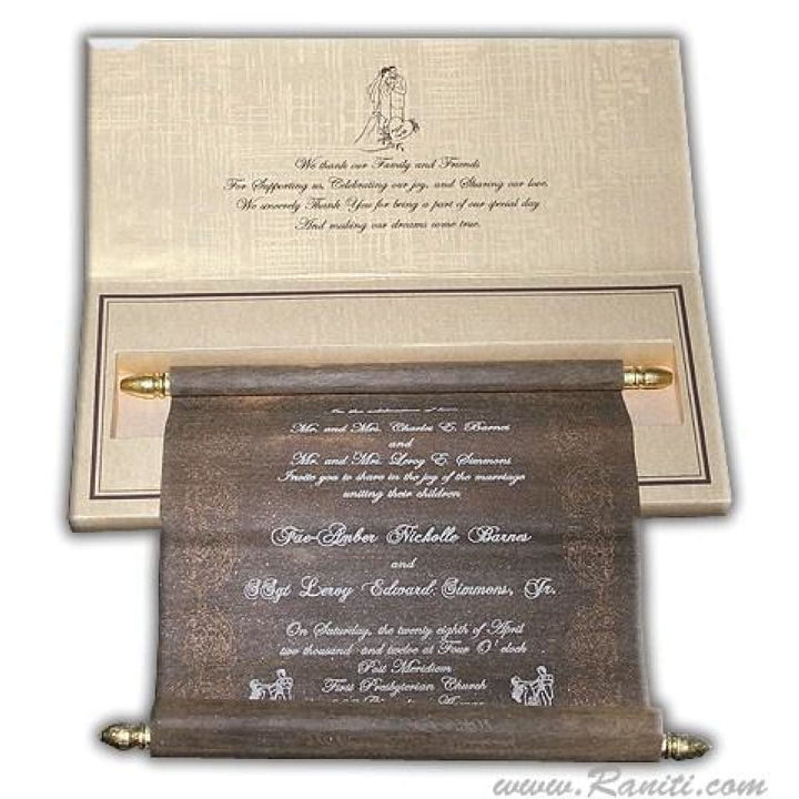 Custom Golden Brown Box Scroll Wedding Invitation Card AMSC-31 freeshipping - Raniti LLC - Custom Invitations & Stationery