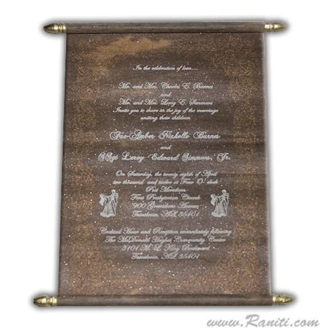 Custom Golden Brown Box Scroll Wedding Invitation Card AMSC-31 freeshipping - Raniti LLC - Custom Invitations & Stationery