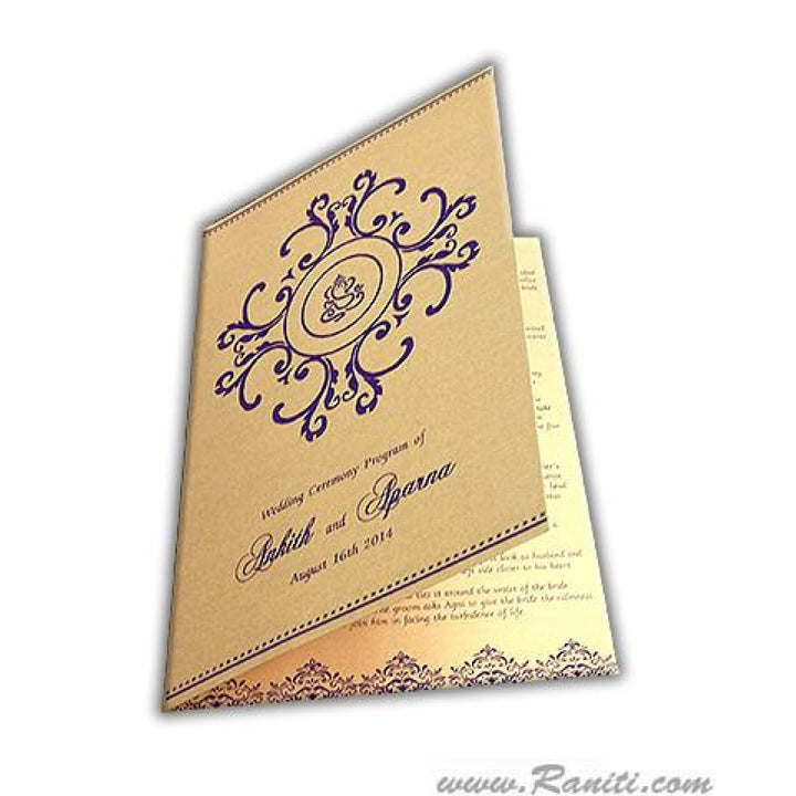 Custom Golden Hindu Wedding Ceremony Program | Folded Wedding Program (Catholic Compatible) | Order of Ceremony Program WP-43 freeshipping - Raniti LLC - Custom Invitations & Stationery