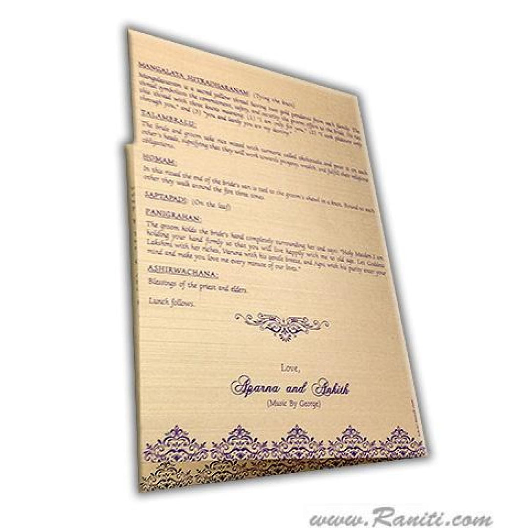 Custom Golden Hindu Wedding Ceremony Program | Folded Wedding Program (Catholic Compatible) | Order of Ceremony Program WP-43 freeshipping - Raniti LLC - Custom Invitations & Stationery