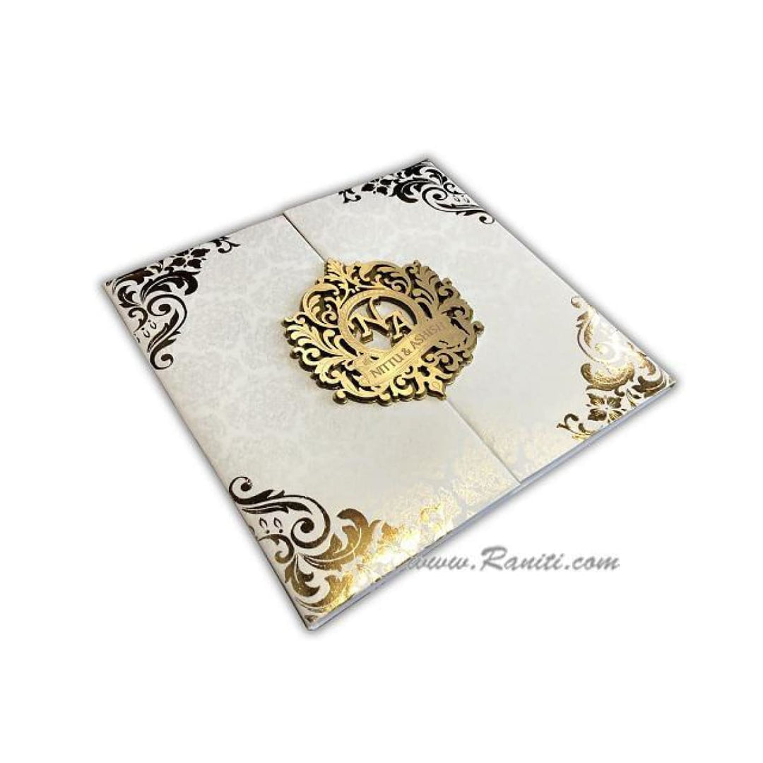 Laser Cut Radha Krishna Gold Foil Printed Invitation DPC-75 | Raniti | Custom Invitations & Stationery | customize invitations online | laser cut wedding invitations near me | 