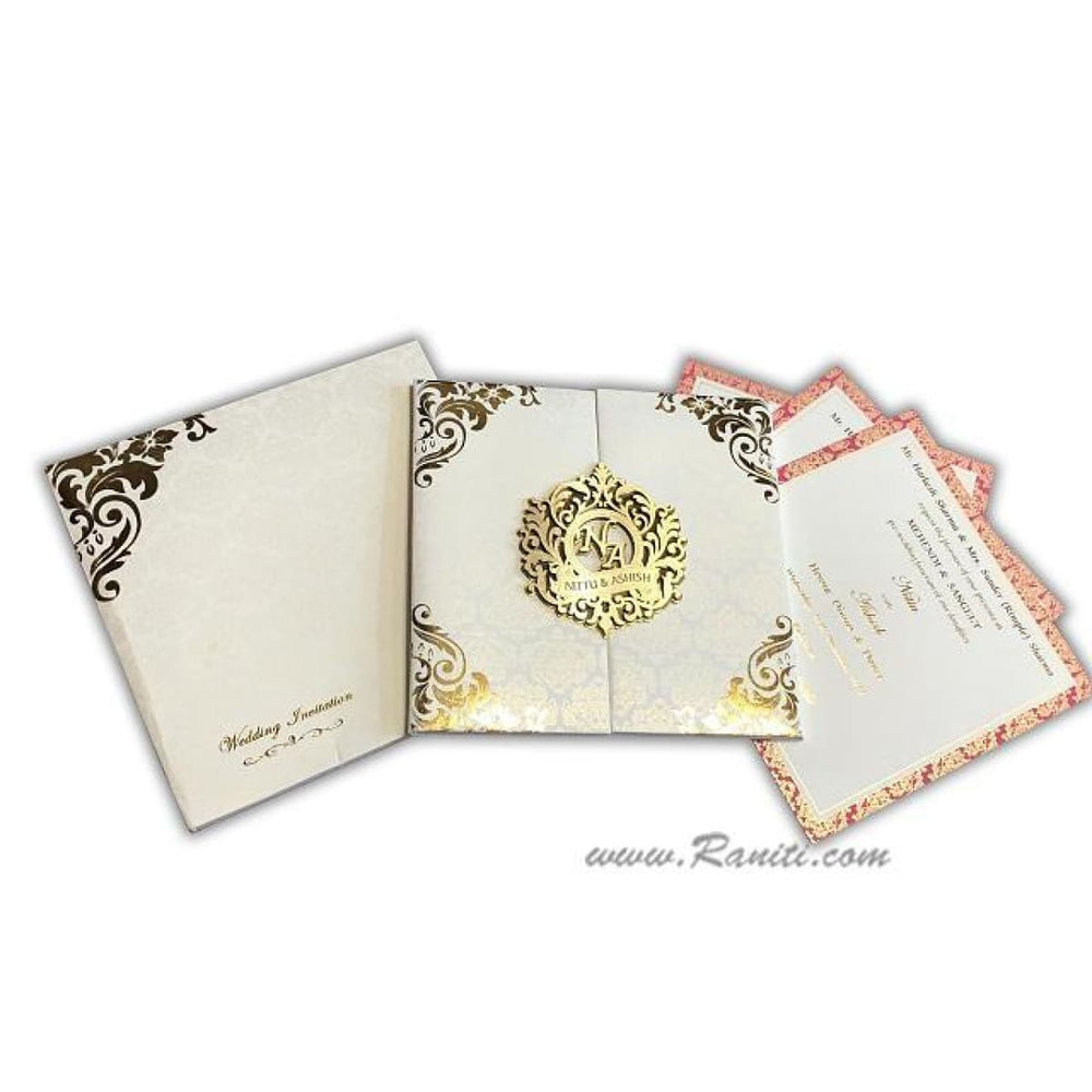 Laser Cut Radha Krishna Gold Foil Printed Invitation DPC-75 | Raniti | Custom Invitations & Stationery | laser wedding invitations | custom printed invitations