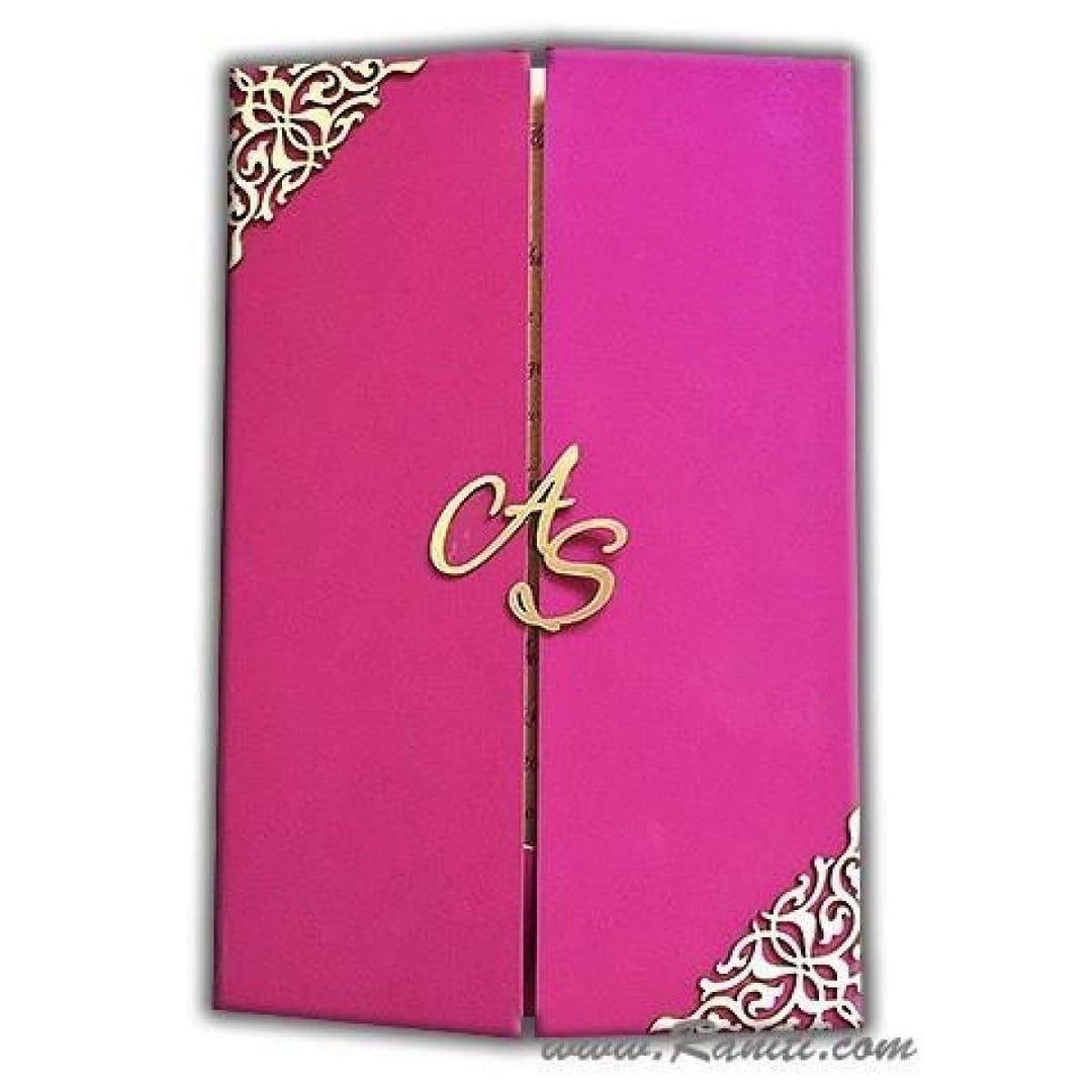 Custom Laser Cut Gatefold Fuchsia Pink Gold Laser Cut Invitation Card | Bride & Groom Invitation Set AML-58 freeshipping - Raniti LLC - Custom Invitations & Stationery