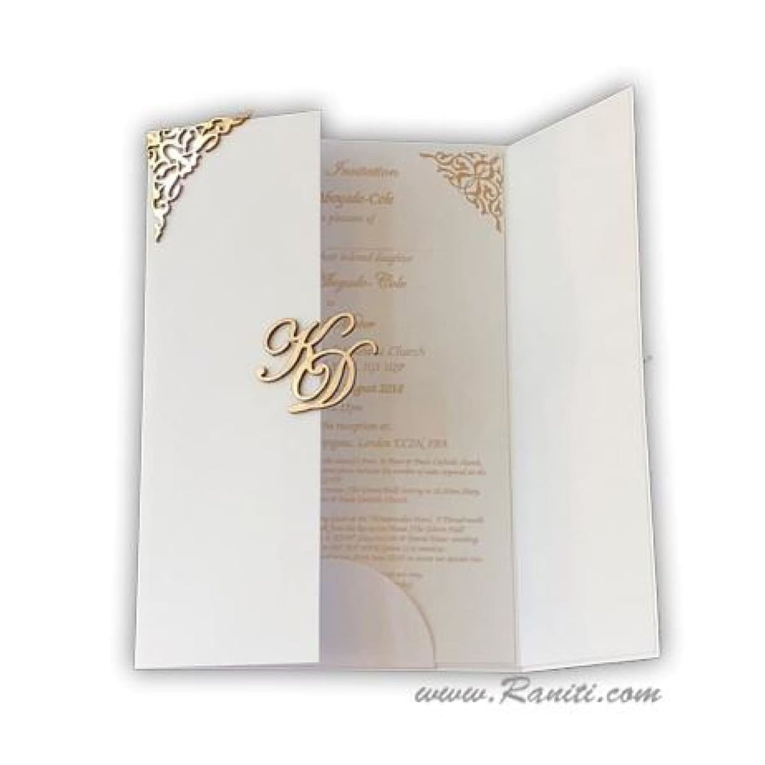 Custom Laser Cut Gatefold White Gold Laser Cut Invitation Card | Bride & Groom Invitation Set AML-366 freeshipping - Raniti LLC - Custom Invitations & Stationery