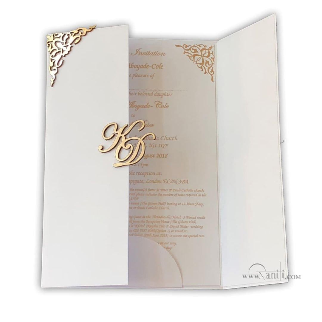 Custom Laser Cut Gatefold White Gold Laser Cut Invitation Card | Bride & Groom Invitation Set AML-366 freeshipping - Raniti LLC - Custom Invitations & Stationery