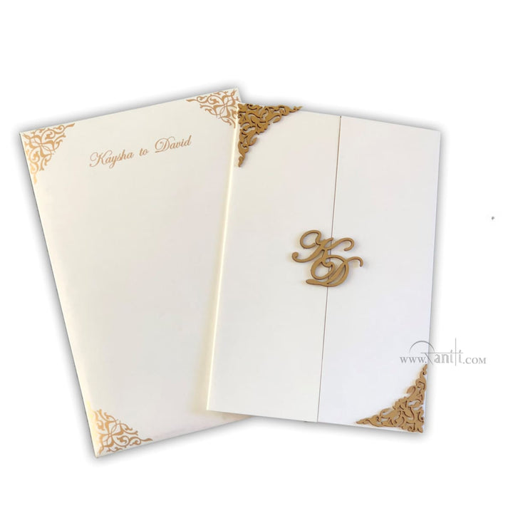 Custom Laser Cut Gatefold White Gold Laser Cut Invitation Card | Bride & Groom Invitation Set AML-366 freeshipping - Raniti LLC - Custom Invitations & Stationery