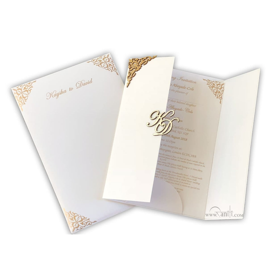 Custom Laser Cut Gatefold White Gold Laser Cut Invitation Card | Bride & Groom Invitation Set AML-366 freeshipping - Raniti LLC - Custom Invitations & Stationery