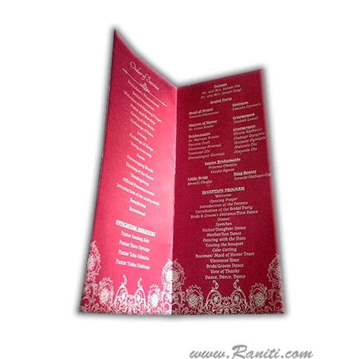 Custom Magenta Wedding Ceremony Program | Folded Wedding Program (Catholic Compatible) | Order of Service Program WP-49 freeshipping - Raniti LLC - Custom Invitations & Stationery