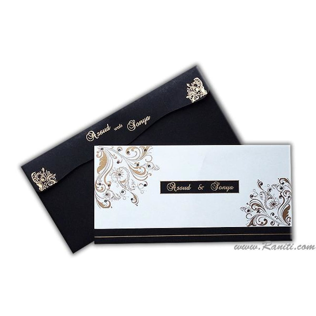 Custom Muslim Wedding Nikkah Invitation Card | White Black Custom Invitation with Colored Border Cascading Inserts AM-102 freeshipping - Raniti LLC - Custom Invitations & Stationery