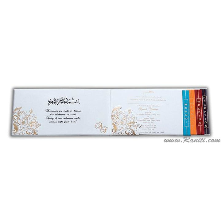 Custom Muslim Wedding Nikkah Invitation Card | White Black Custom Invitation with Colored Border Cascading Inserts AM-102 freeshipping - Raniti LLC - Custom Invitations & Stationery