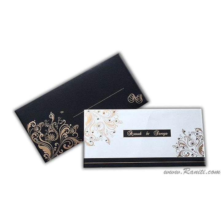 Custom Muslim Wedding Nikkah Invitation Card | White Black Custom Invitation with Colored Border Cascading Inserts AM-102 freeshipping - Raniti LLC - Custom Invitations & Stationery