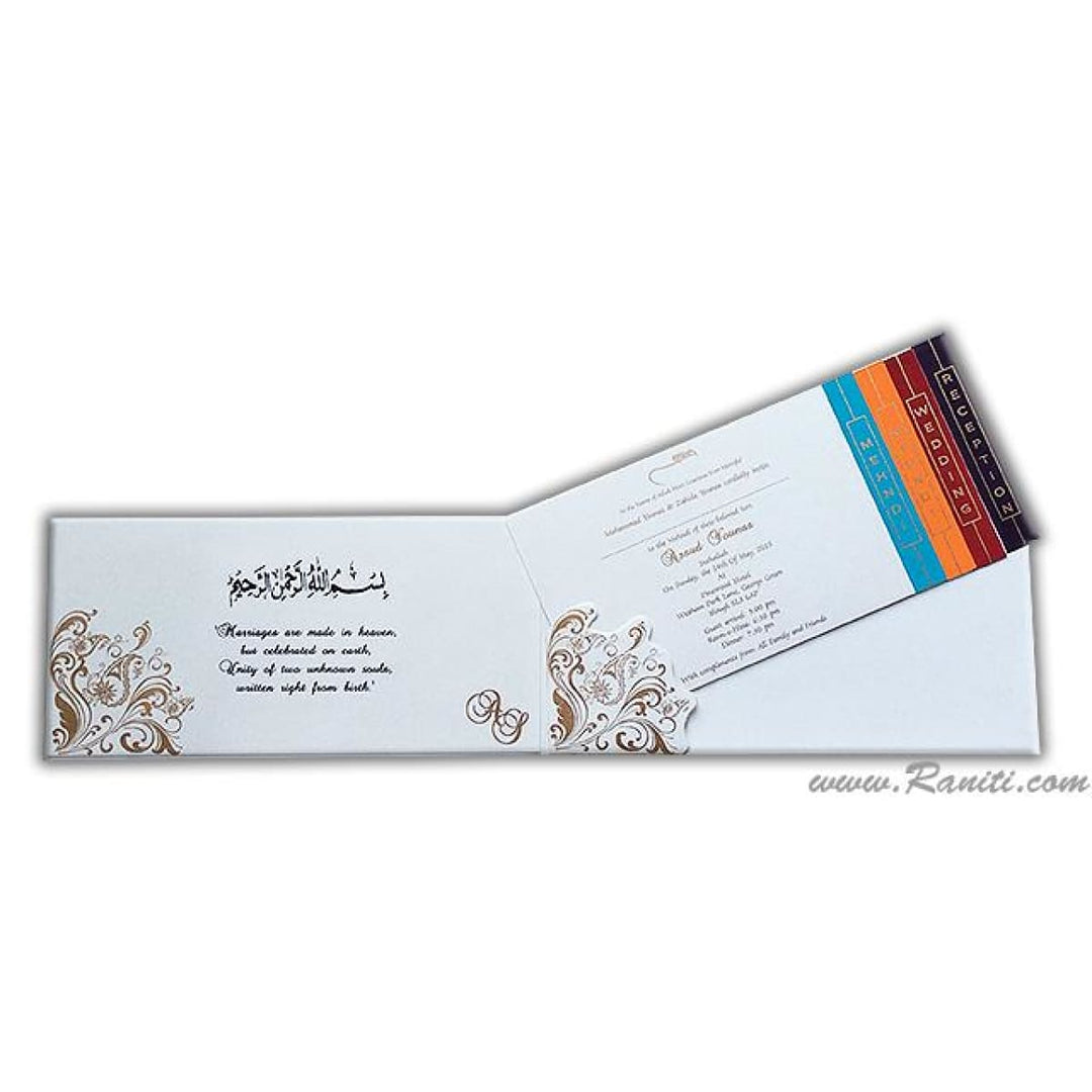 Custom Muslim Wedding Nikkah Invitation Card | White Black Custom Invitation with Colored Border Cascading Inserts AM-102 freeshipping - Raniti LLC - Custom Invitations & Stationery
