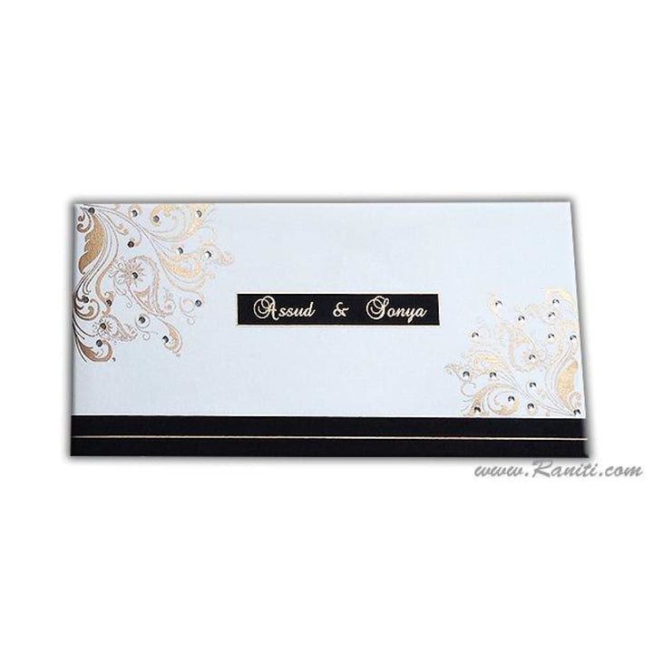 Custom Muslim Wedding Nikkah Invitation Card | White Black Custom Invitation with Colored Border Cascading Inserts AM-102 freeshipping - Raniti LLC - Custom Invitations & Stationery