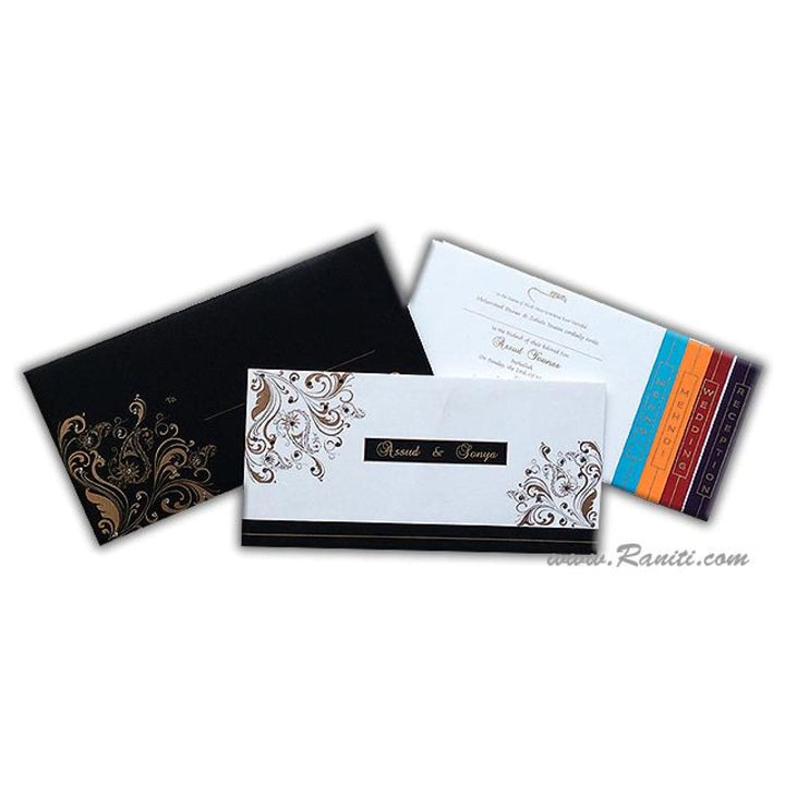 Custom Muslim Wedding Nikkah Invitation Card | White Black Custom Invitation with Colored Border Cascading Inserts AM-102 freeshipping - Raniti LLC - Custom Invitations & Stationery