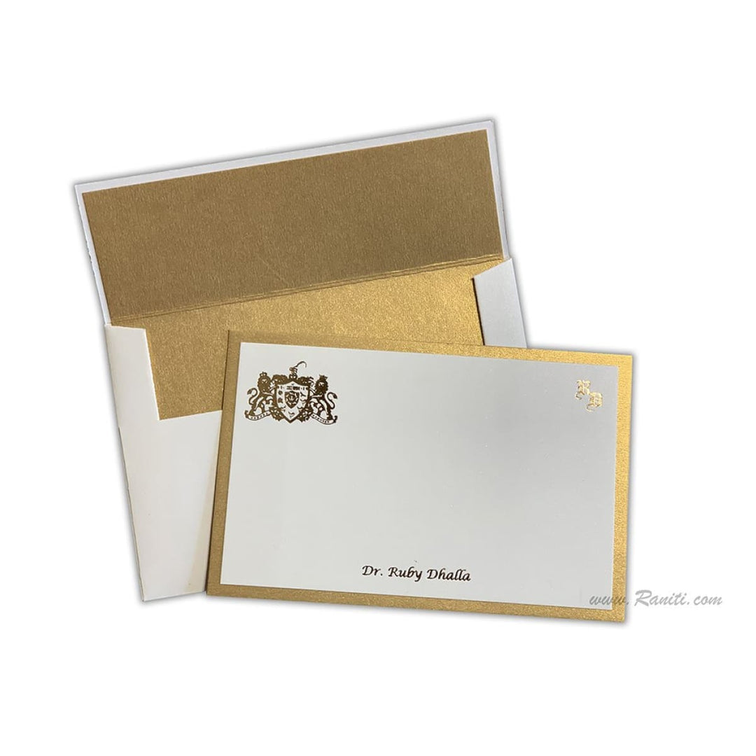 Custom Personalized Gift Set of Classic White Gold Note Cards with Lined Envelopes | Pack of 50 and 100 Note Cards AMNC-4 freeshipping - Raniti LLC - Custom Invitations & Stationery