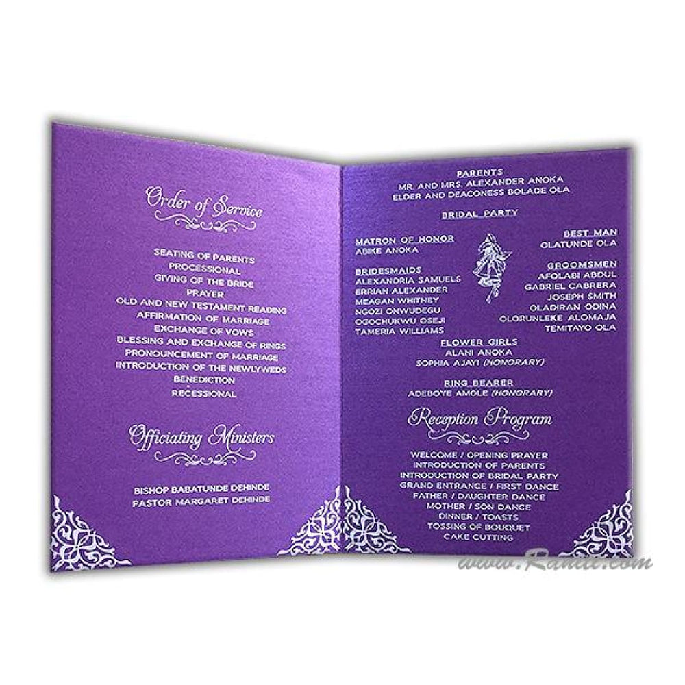 Custom Purple Wedding Ceremony Program | Folded Wedding Program (Catholic Compatible) | Order of Ceremony Program WP-50 freeshipping - Raniti LLC - Custom Invitations & Stationery