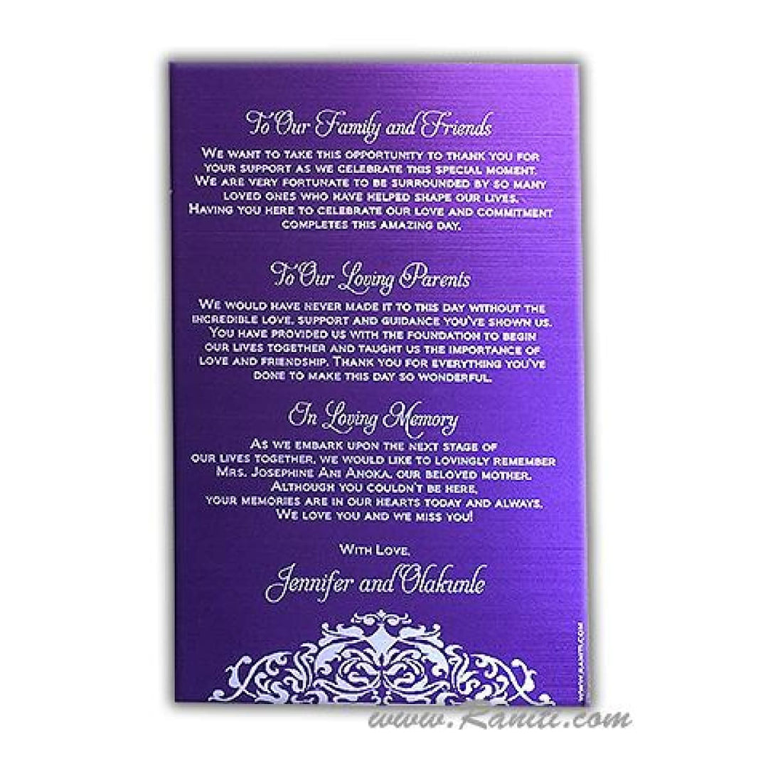 Custom Purple Wedding Ceremony Program | Folded Wedding Program (Catholic Compatible) | Order of Ceremony Program WP-50 freeshipping - Raniti LLC - Custom Invitations & Stationery