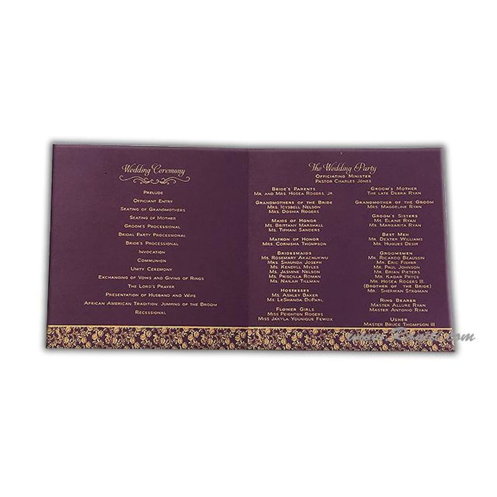 Custom Purple Wedding Ceremony Program | Folded Wedding Program (Catholic Compatible) | Order of Ceremony Program WP-44 freeshipping - Raniti LLC - Custom Invitations & Stationery