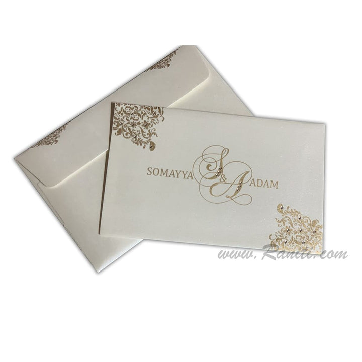 Custom Reception and Nikah Invitation Card | Custom Wedding White Invitation with Stones AM-192 freeshipping - Raniti LLC - Custom Invitations & Stationery