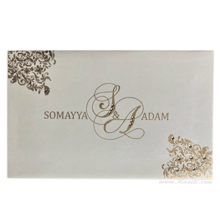 Custom Reception and Nikah Invitation Card | Custom Wedding White Invitation with Stones AM-192 freeshipping - Raniti LLC - Custom Invitations & Stationery