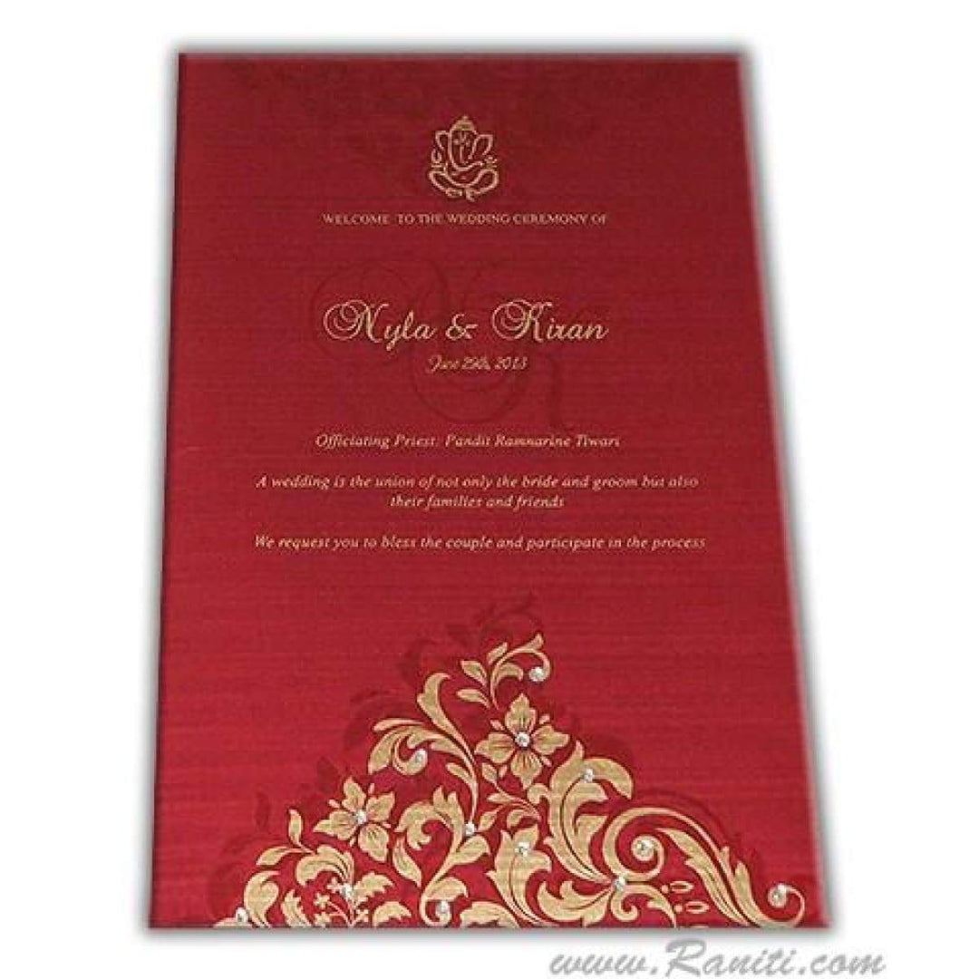 Custom Red Wedding Ceremony Program | Indian Wedding Program / Ceremony / Hindu / Gujarati / South Indian Wedding Ceremony Program with Rhinestones WP-33 freeshipping - Raniti LLC - Custom Invitations & Stationery