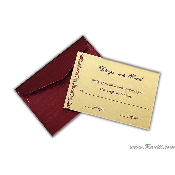 Custom Reply Card with Envelope | RSVP Card | Wedding Invitation Red and Golden RSVP Card RT-8 freeshipping - Raniti LLC - Custom Invitations & Stationery