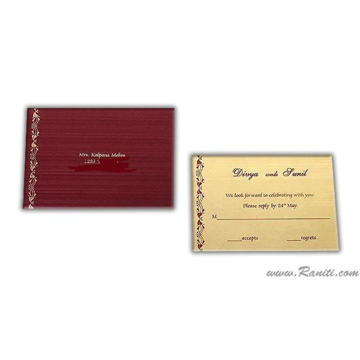 Custom Reply Card with Envelope | RSVP Card | Wedding Invitation Red and Golden RSVP Card RT-8 freeshipping - Raniti LLC - Custom Invitations & Stationery