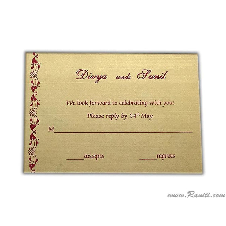 Custom Reply Card with Envelope | RSVP Card | Wedding Invitation Red and Golden RSVP Card RT-8 freeshipping - Raniti LLC - Custom Invitations & Stationery