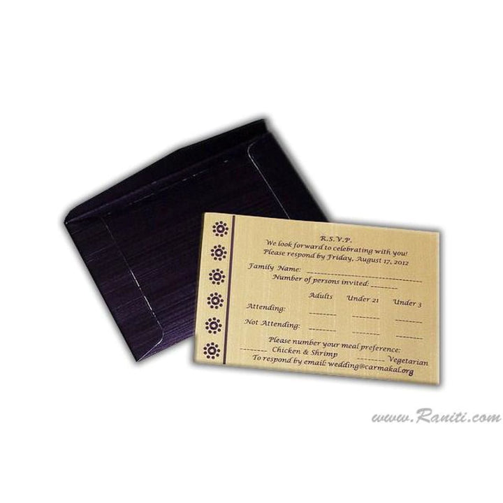 Custom Reply Card with Envelope | RSVP Card | Wedding Invitation RSVP Card in Purple and Gold RT-52 freeshipping - Raniti LLC - Custom Invitations & Stationery