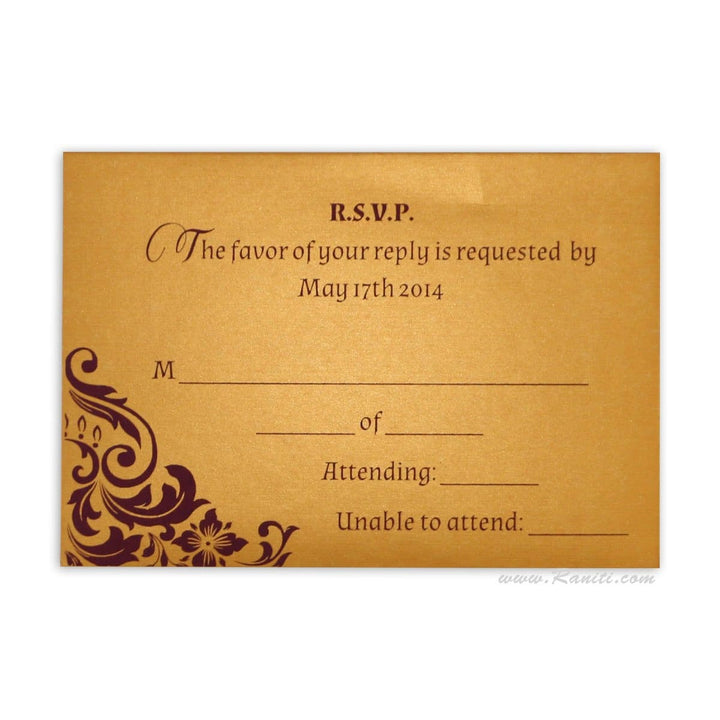 Custom Reply Card with Envelope | RSVP Card | Wedding Invitation RSVP Card in Purple and Gold RT-71 freeshipping - Raniti LLC - Custom Invitations & Stationery