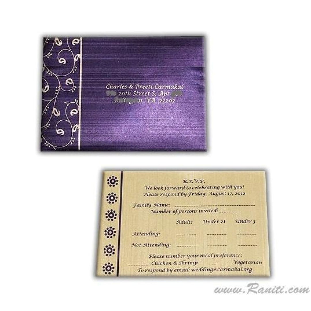 Custom Reply Card with Envelope | RSVP Card | Wedding Invitation RSVP Card in Purple and Gold RT-52 freeshipping - Raniti LLC - Custom Invitations & Stationery