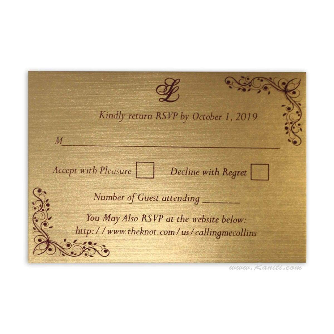 Custom Reply Card with Envelope | RSVP Card | Wedding Invitation RSVP Card in Purple and Gold RT-73 freeshipping - Raniti LLC - Custom Invitations & Stationery