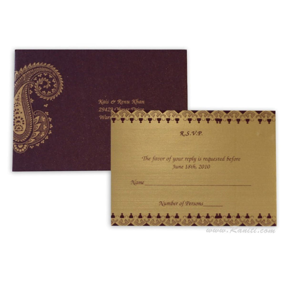 Custom Reply Card with Envelope | RSVP Card | Wedding Invitation RSVP Card in Purple and Gold RT-9 freeshipping - Raniti LLC - Custom Invitations & Stationery