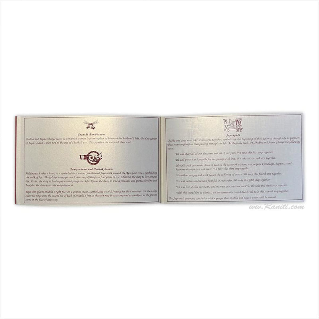 Custom Traditional Wedding Program Booklet | Red White Custom Order of Ceremony Wedding Program Booklet | Hindu Ceremony Program with Multiple Pages WP-7 freeshipping - Raniti LLC - Custom Invitations & Stationery