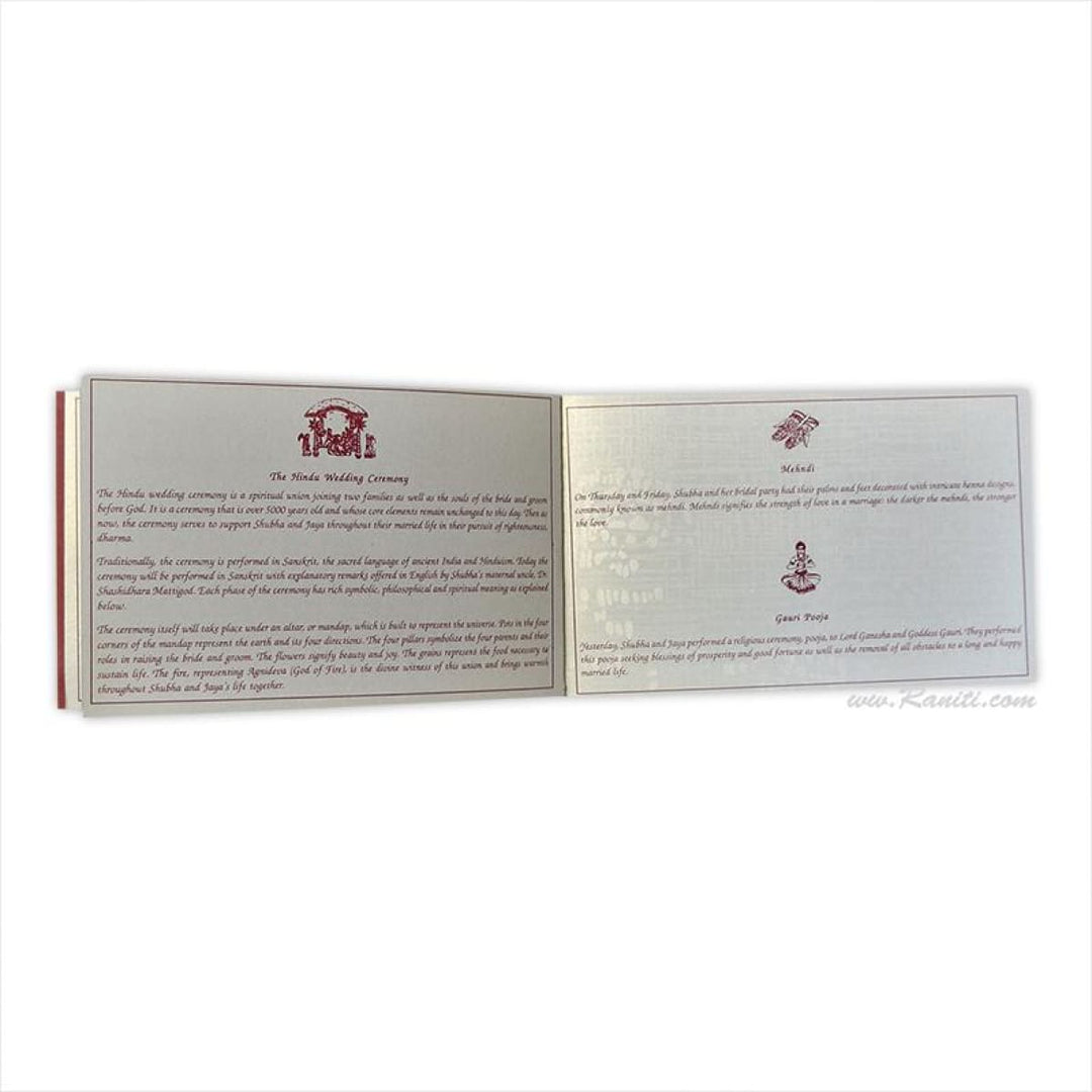 Custom Traditional Wedding Program Booklet | Red White Custom Order of Ceremony Wedding Program Booklet | Hindu Ceremony Program with Multiple Pages WP-7 freeshipping - Raniti LLC - Custom Invitations & Stationery