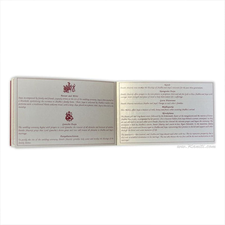 Custom Traditional Wedding Program Booklet | Red White Custom Order of Ceremony Wedding Program Booklet | Hindu Ceremony Program with Multiple Pages WP-7 freeshipping - Raniti LLC - Custom Invitations & Stationery