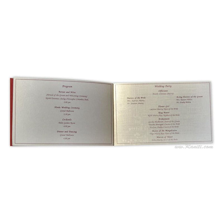 Custom Traditional Wedding Program Booklet | Red White Custom Order of Ceremony Wedding Program Booklet | Hindu Ceremony Program with Multiple Pages WP-7 freeshipping - Raniti LLC - Custom Invitations & Stationery