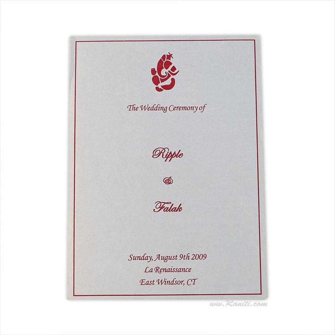 Custom White Hindu Wedding Ceremony Program | Folded Wedding Program (Catholic Compatible) | Order of Ceremony Program WP-18 freeshipping - Raniti LLC - Custom Invitations & Stationery